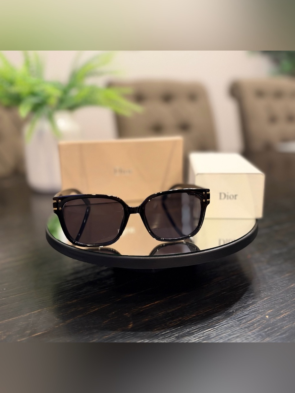Dior Black Women's Sunglasses with Gold Accents